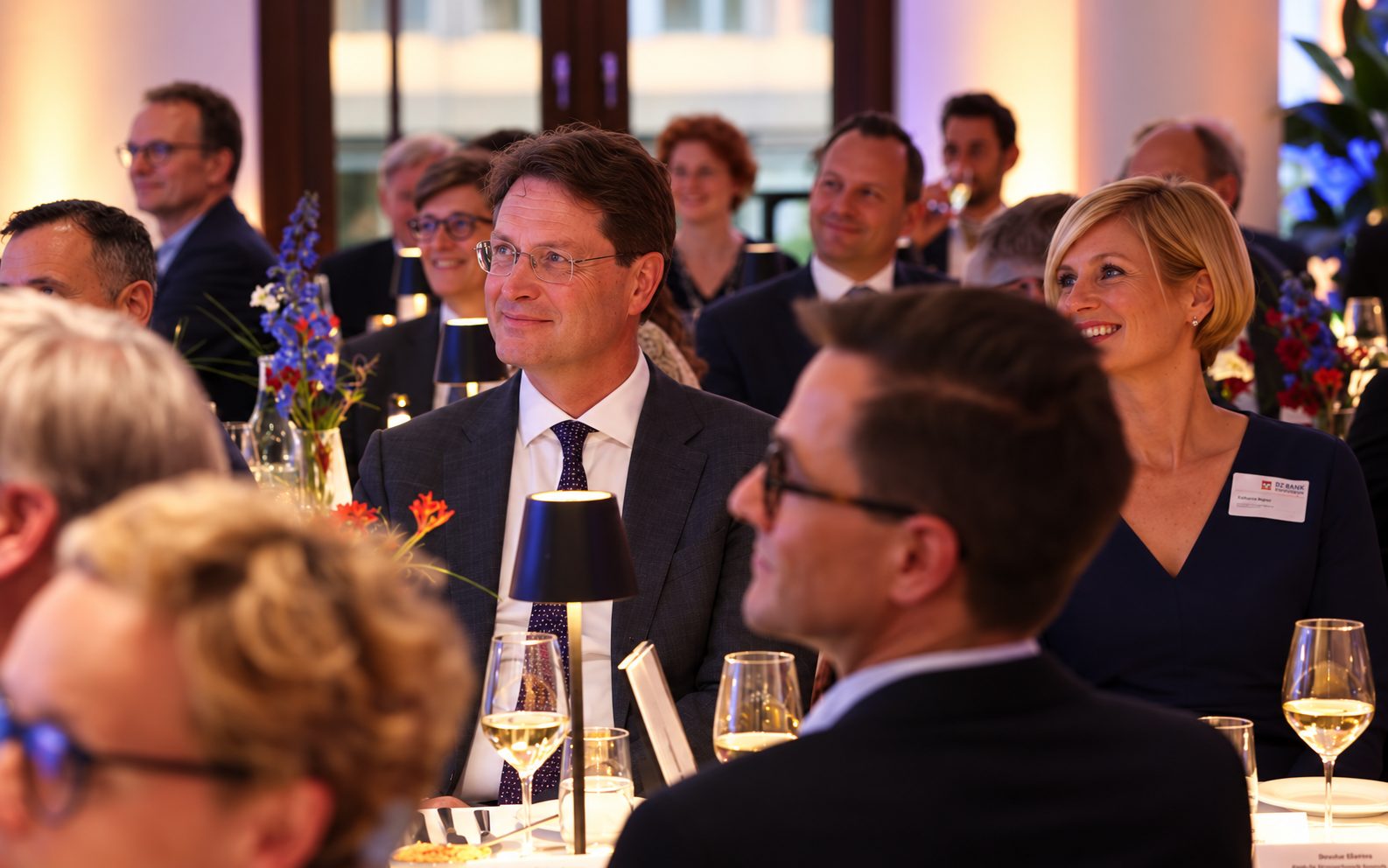 Guests at a gala dinner