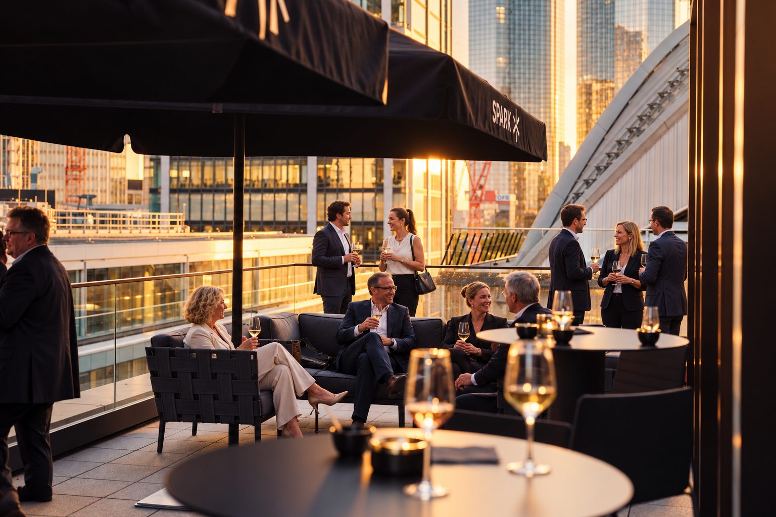 Terrace reception at dusk