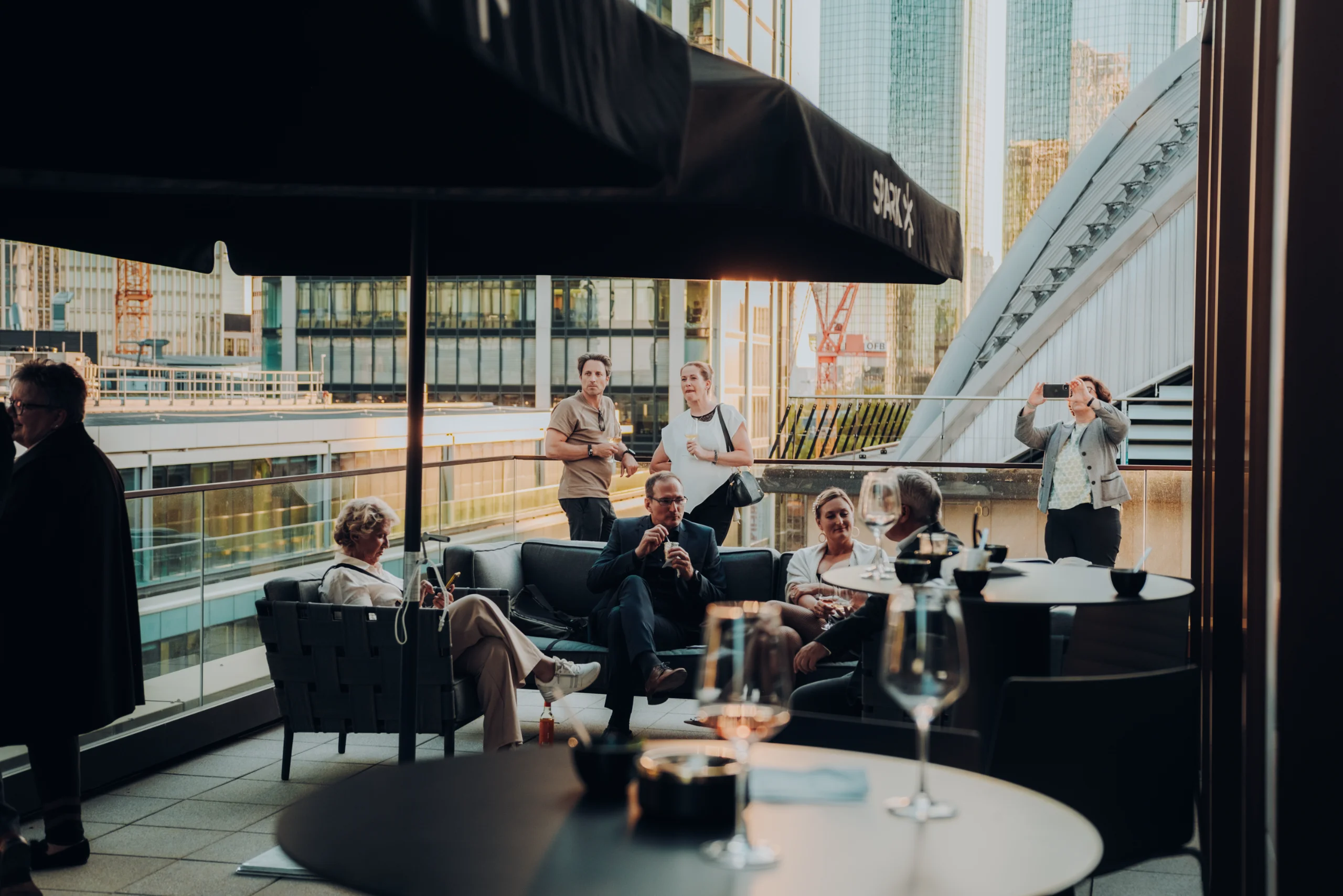 Guests at a rooftop reception at Frankfurt Junghof