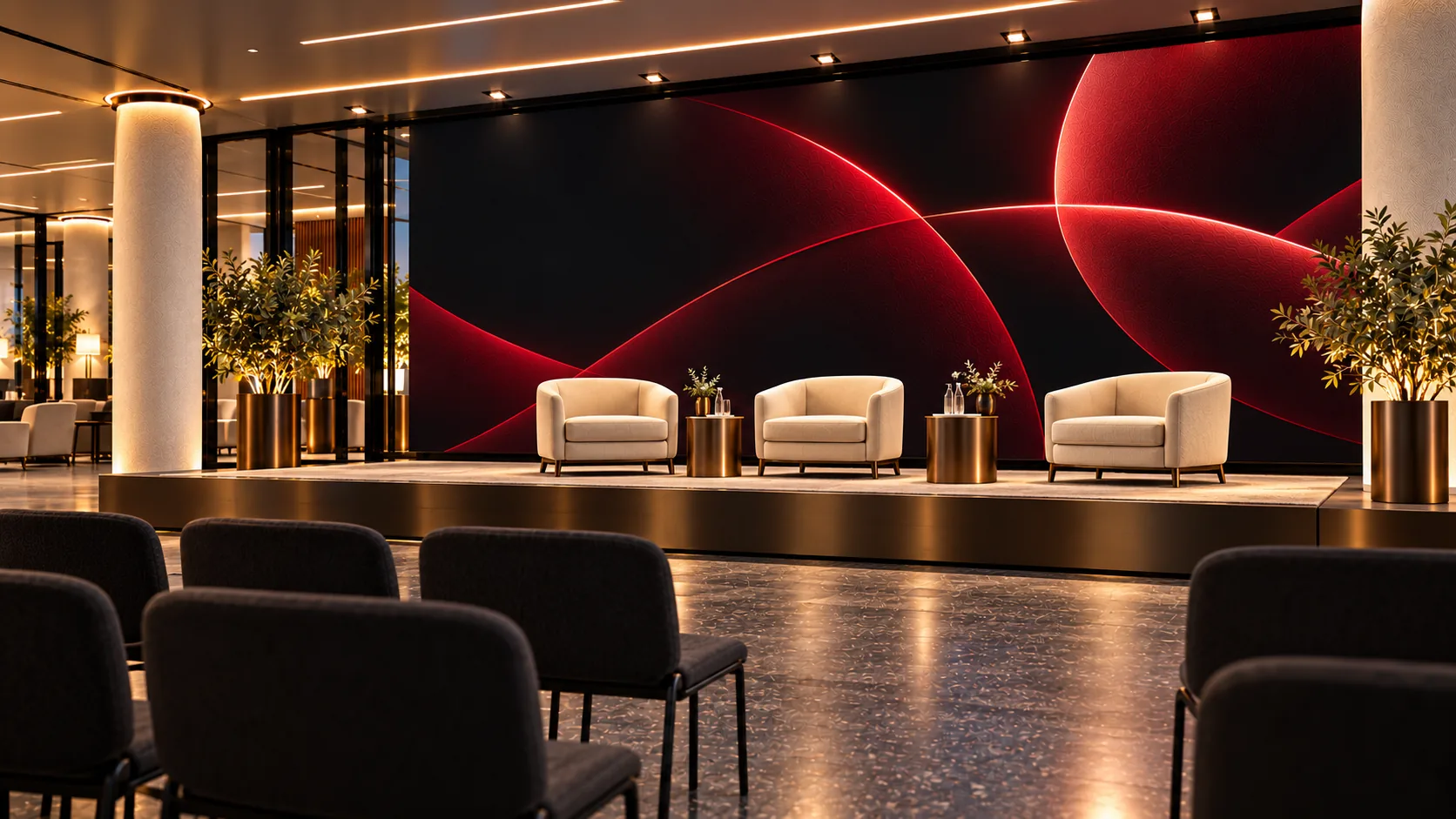 Stage lounge set for guests